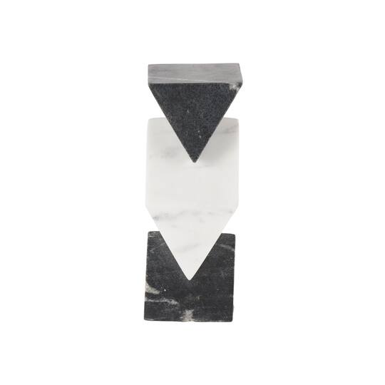 9.5" Black & White Geometric Stacked Pyramid Marble Sculpture with Diamond Center